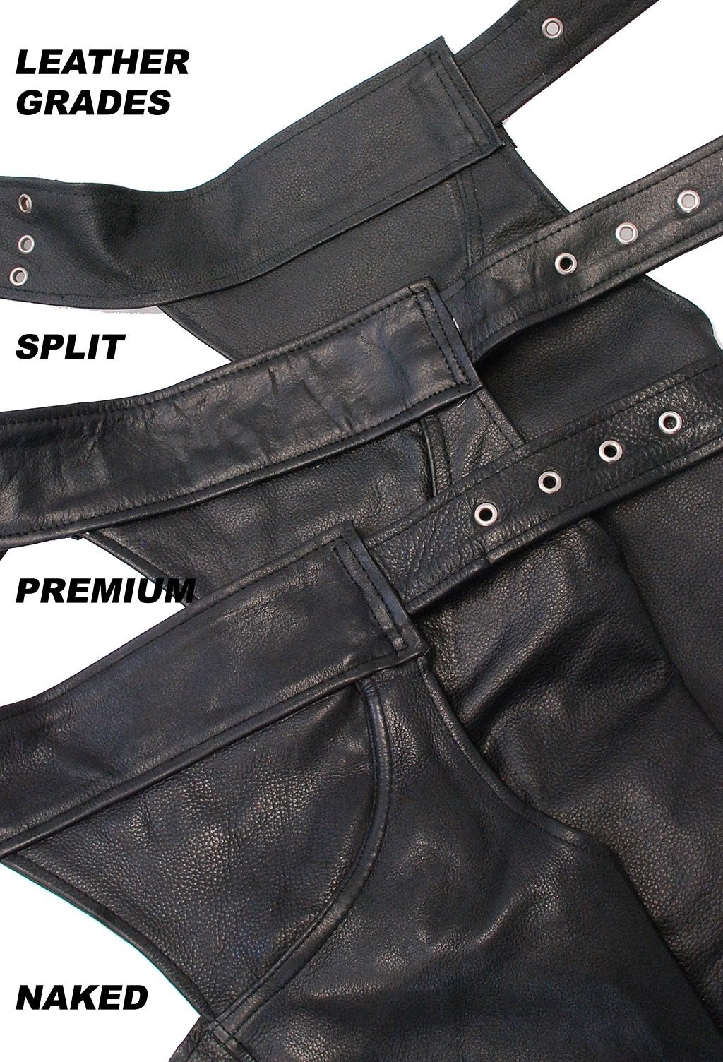 Premium Buffalo Leather Chaps w/Pant Pockets & Stretch Thigh #C1125BP