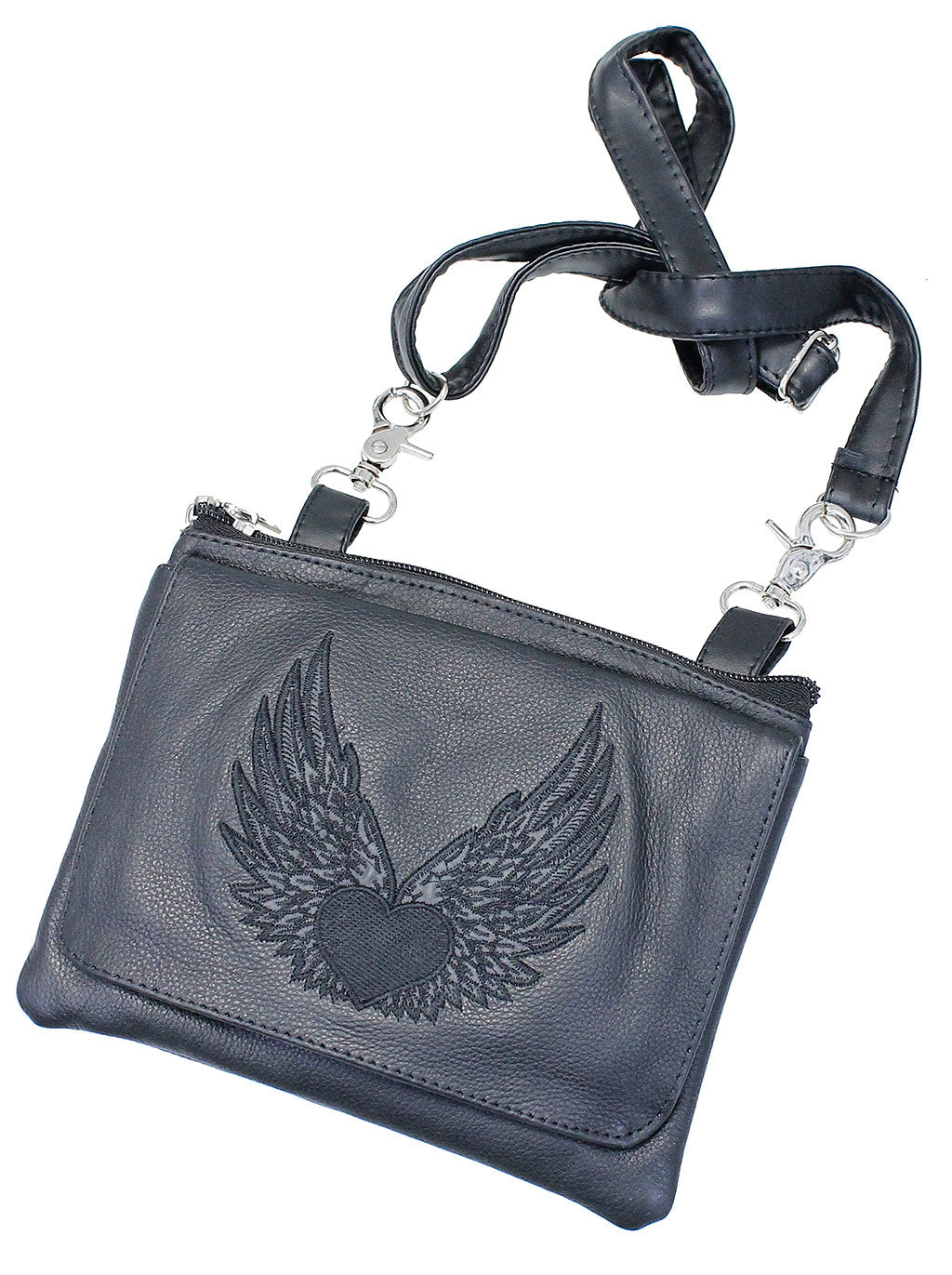 Embroidered Winged Heart Large Clip Pouch #PKK57530WK