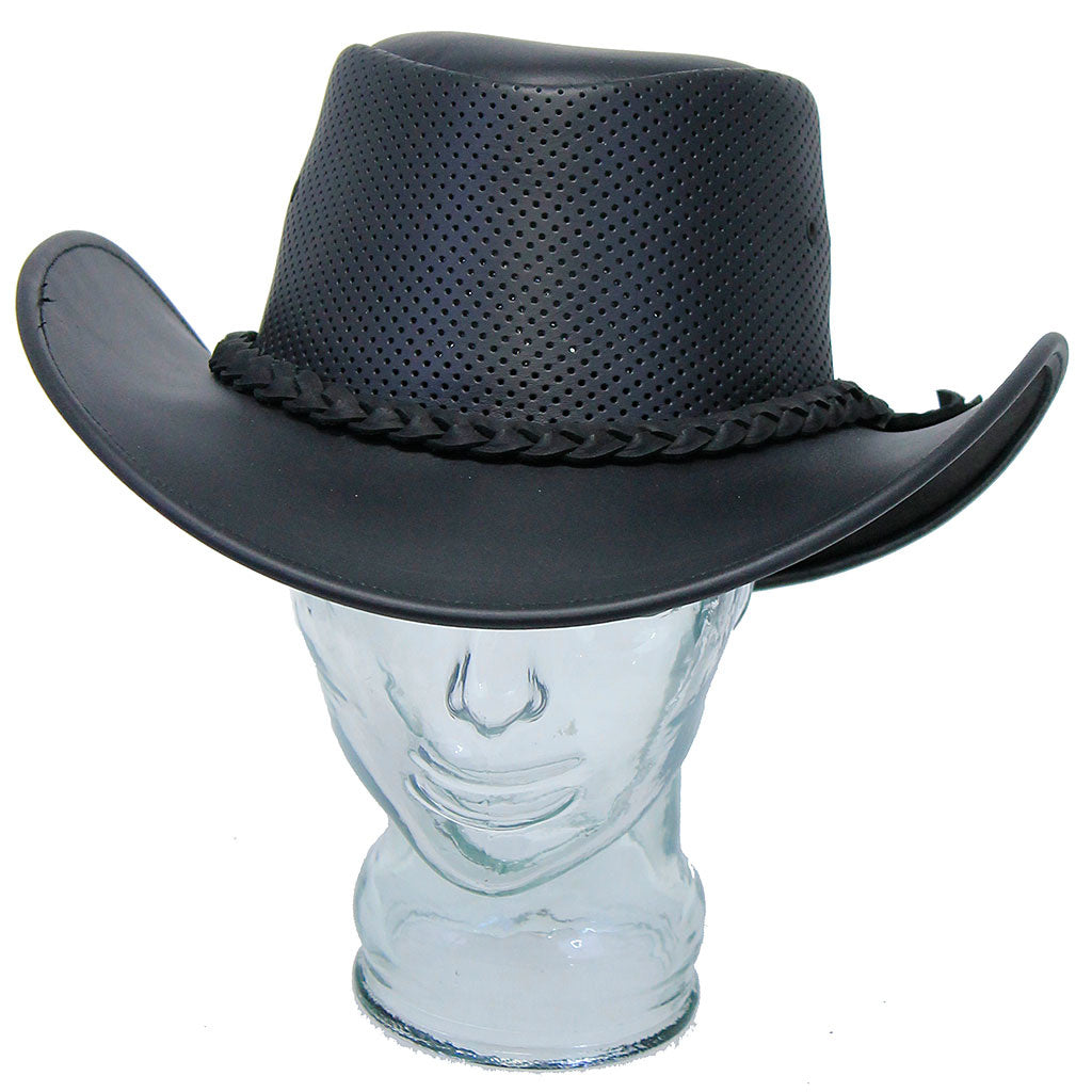 Black Perforated Leather Cowboy Hat #H92210VK