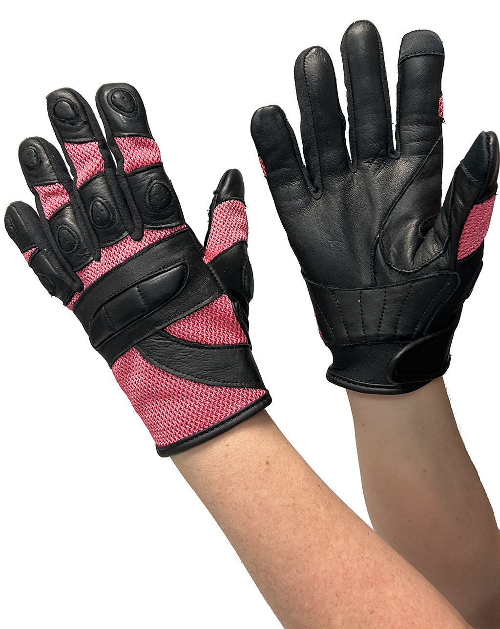 Women's Pink Mesh and Leather Padded Gloves #GL80208VPU