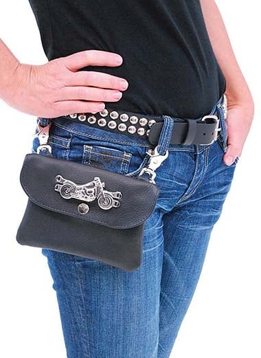 Motorcycle Double Clip Leather Pouch #PKK1306BIK