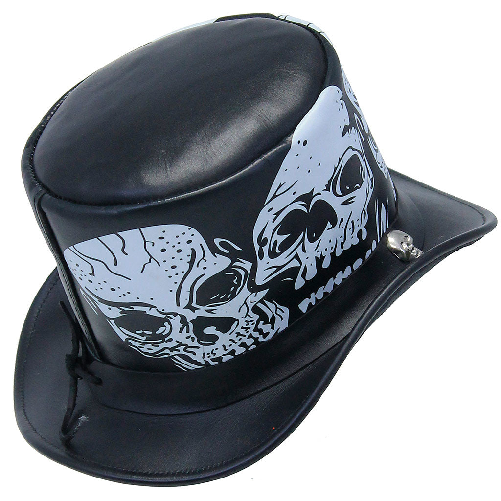 Heavy Leather Tophat with Skulls #H2210SSK