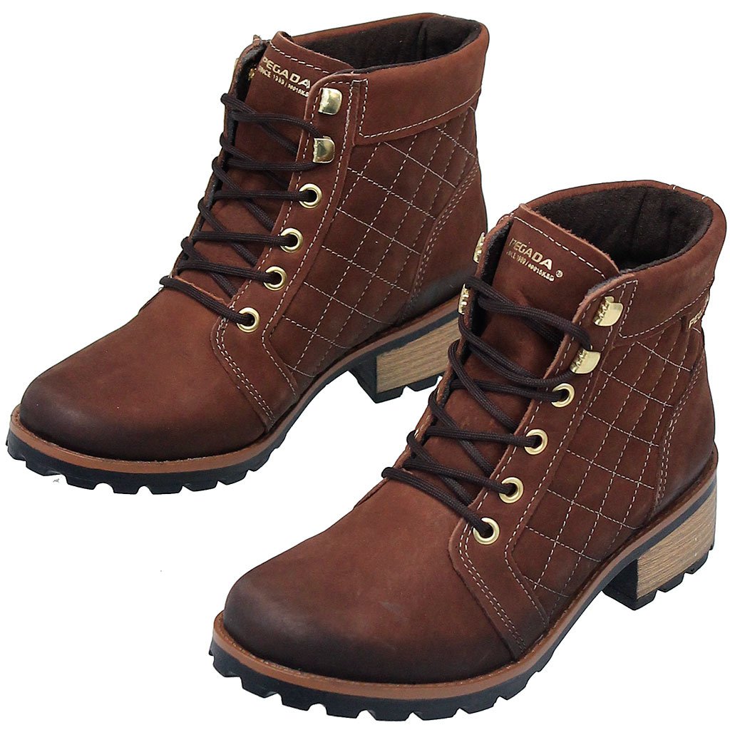 Rustic Brown Quilted Lace-Up Ankle Boot #BL140409QN