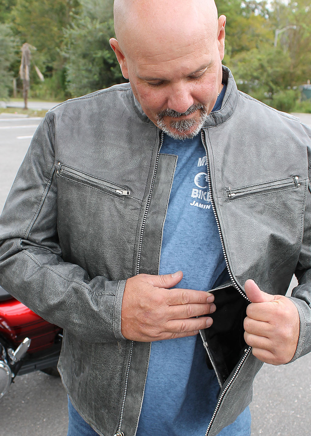 Distressed Gray Vented Scooter Jacket w/Dual CC Pockets #M60463ZG