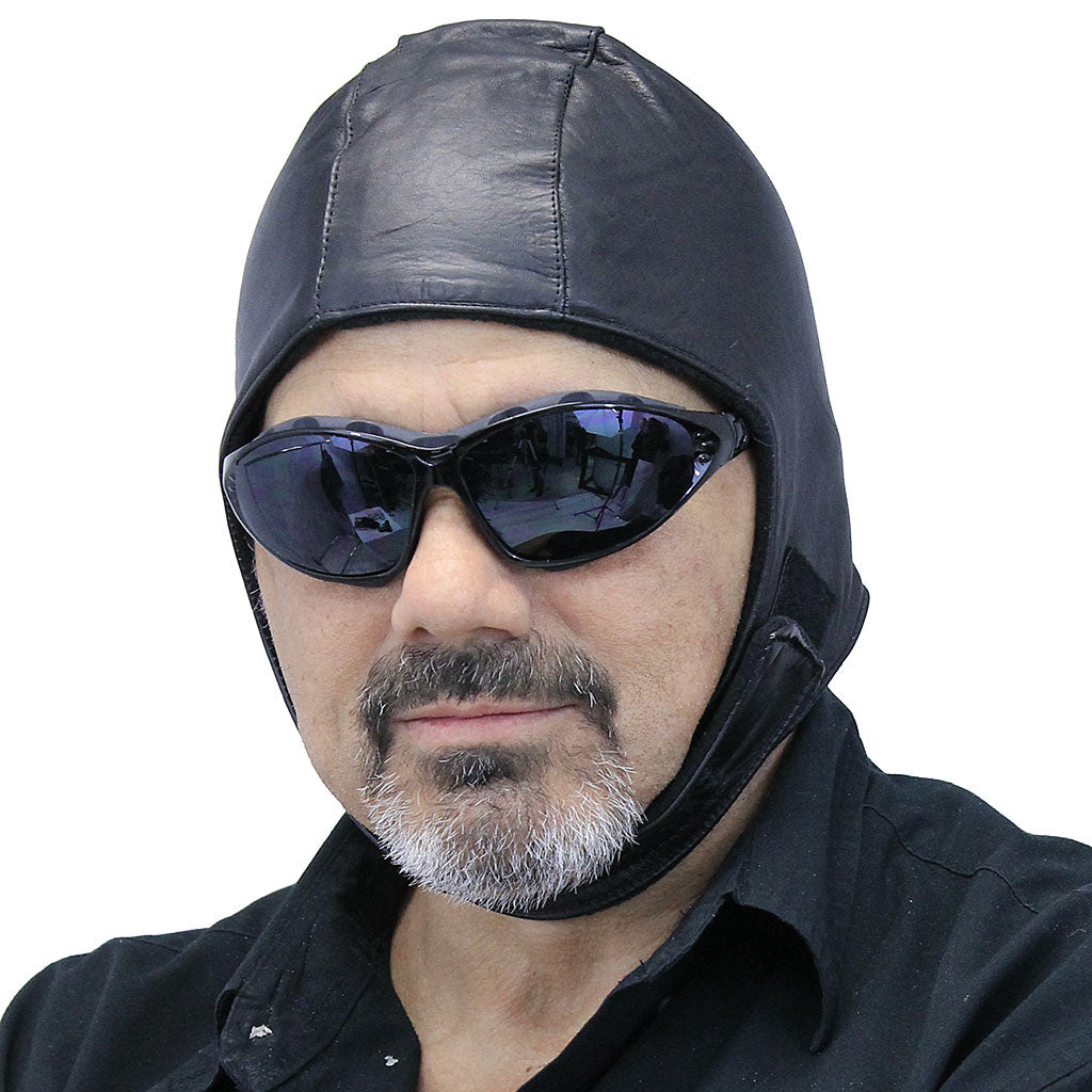 Fleece Lined Black Leather Helmet #H1380K