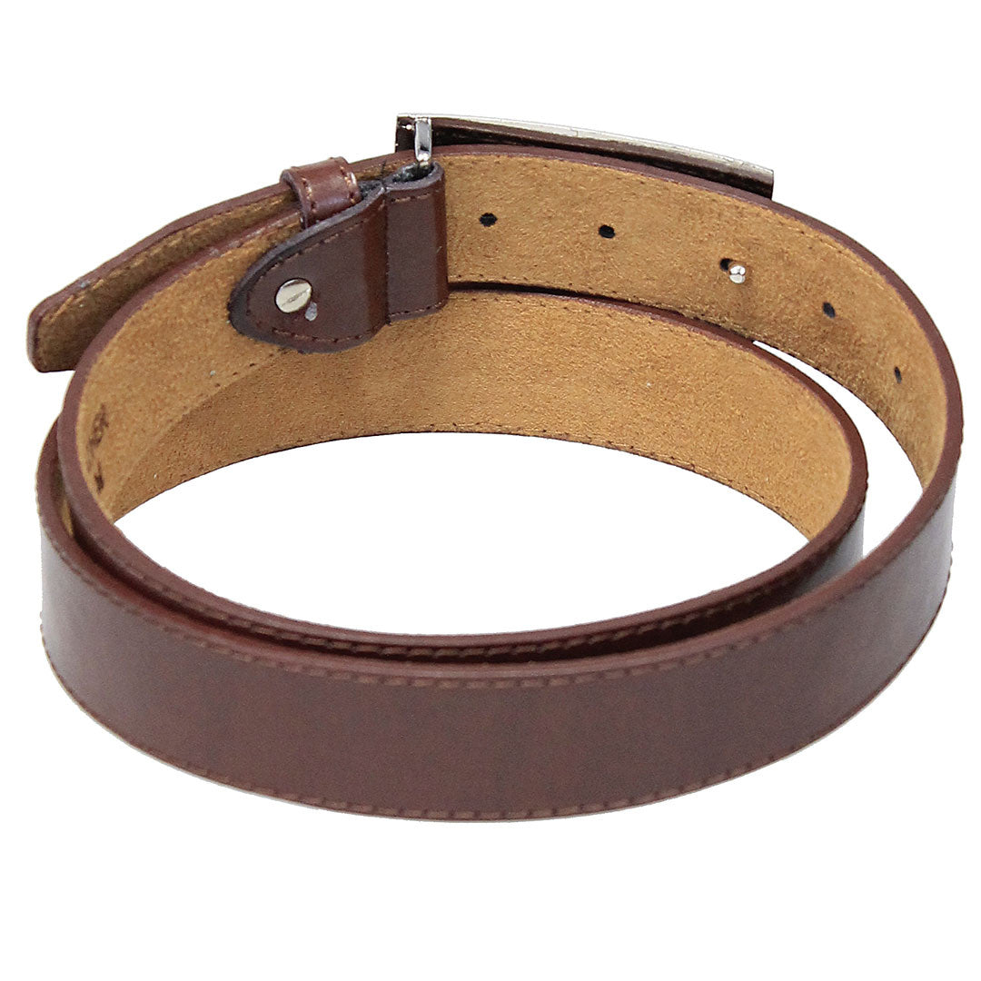 Wide Brown Dress Belt with Rectangular Chrome Buckle #BT2030N -