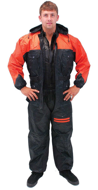 (d) Unisex Two Piece Orange & Black Rainsuit #RS302O