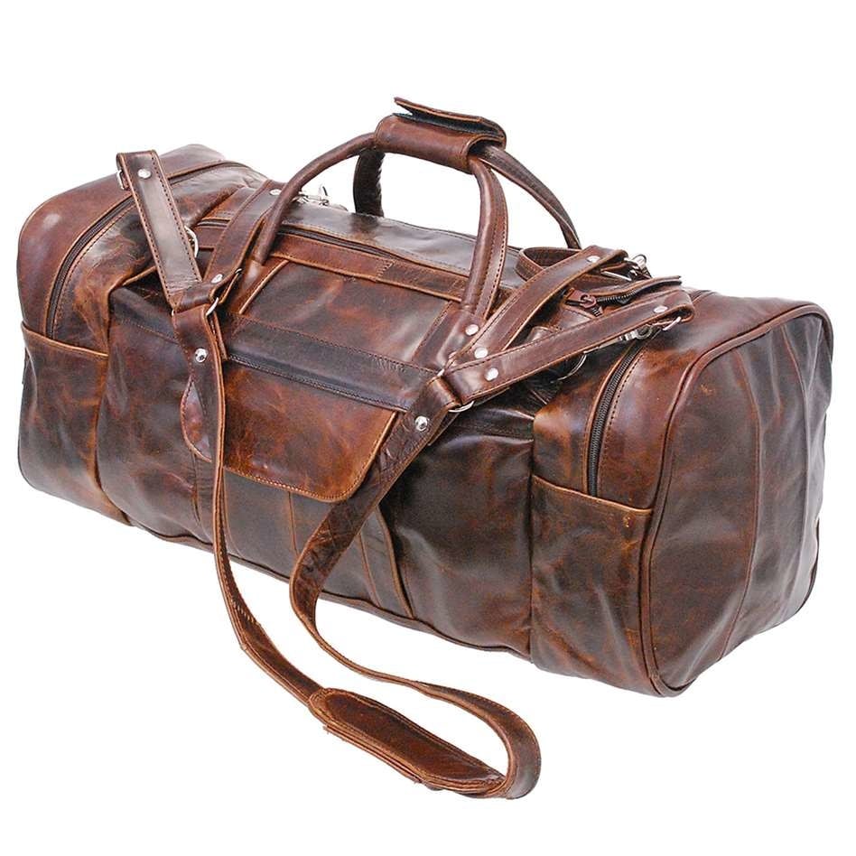 Large Size Vintage Brown Leather Travel Duffel Bag #P3102DN