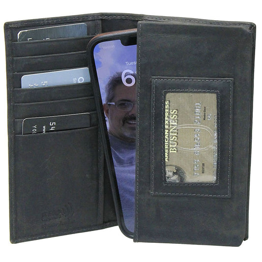 Charcoal Vintage Long Leather RFID Wallet Checkbook #W513520KID