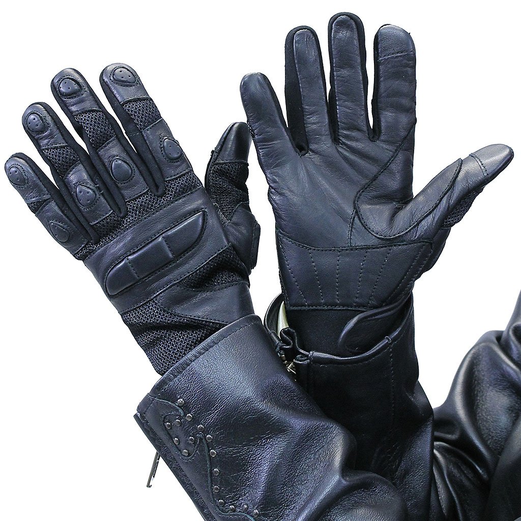 Women's Black Leather and Mesh Padded Gloves #GL80200VK