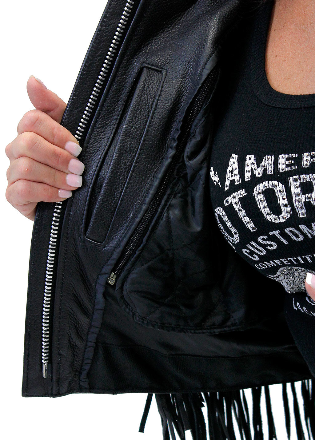 Ladies Cropped Leather Jacket w/Fringe #L205FB (XS-S)