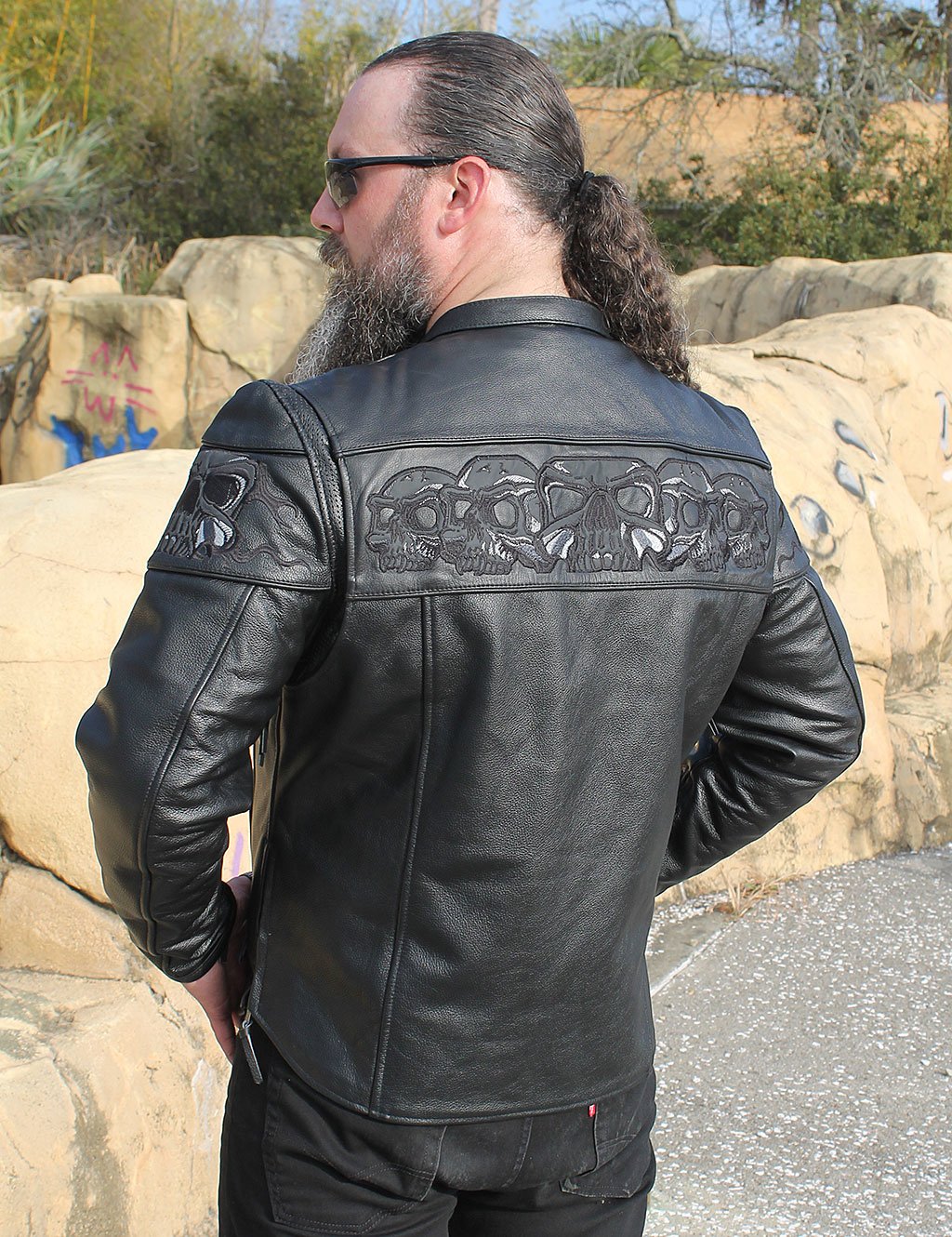 Ultra Premium Leather Reflective Skull Jacket w/Concealed Pocket #M15000GZSK