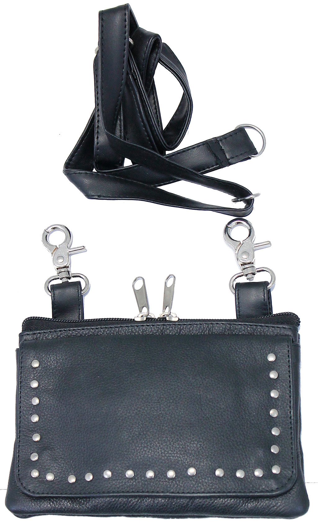 Stud Trim Black Leather Hip Klip Bag With Removable Strap#PKK2151RK