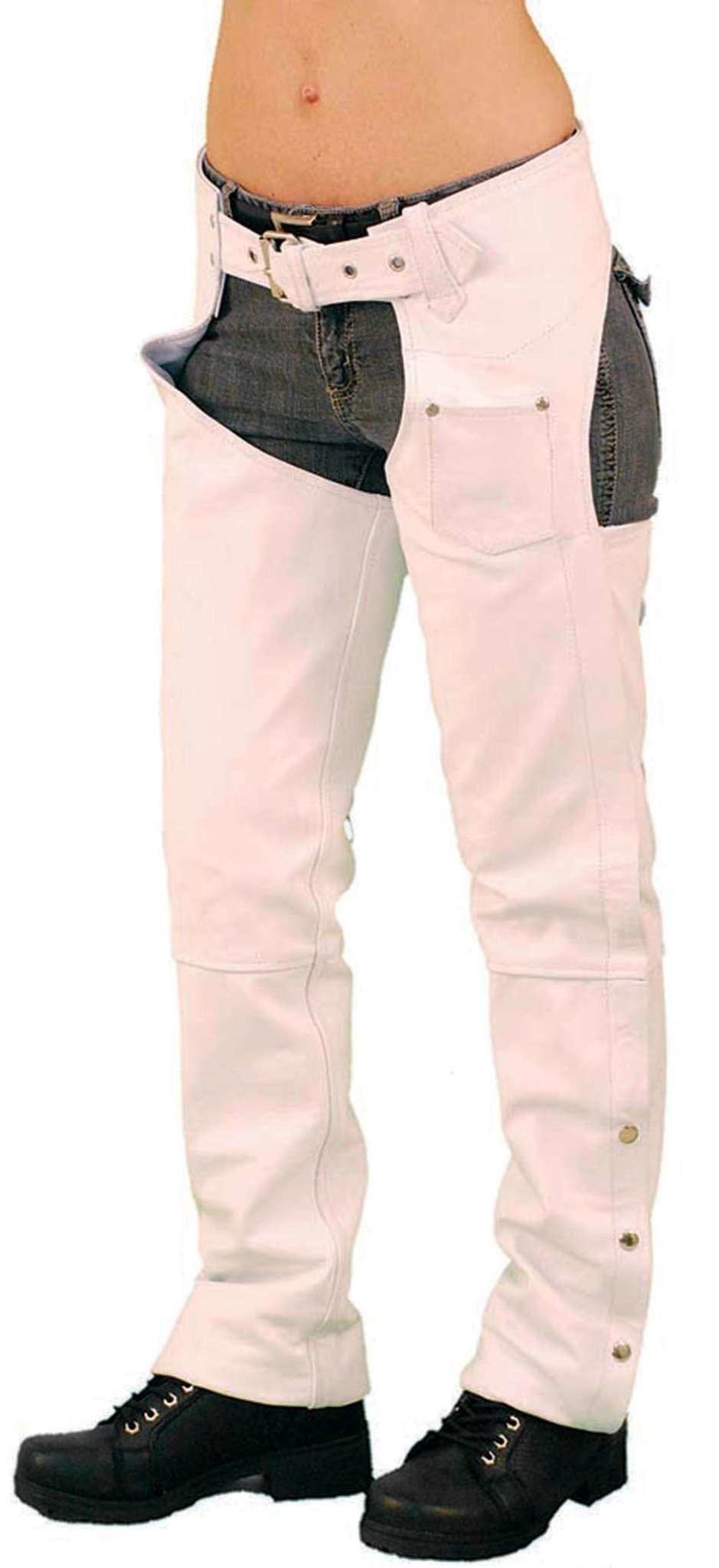 White Leather Chaps w/Adjustable Back & Thigh Lacing #C6028LLW