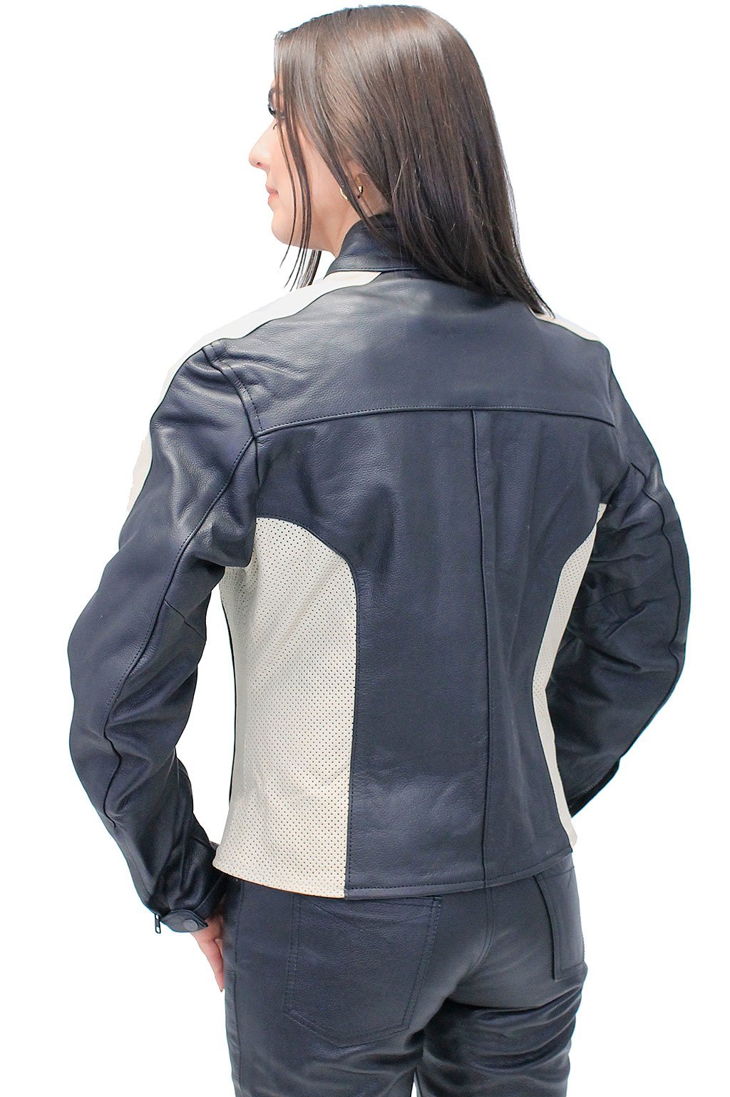 Genuine Leather Women's Cream Trim Vented Motorcycle Jacket #L16910ZC (XS-4X)