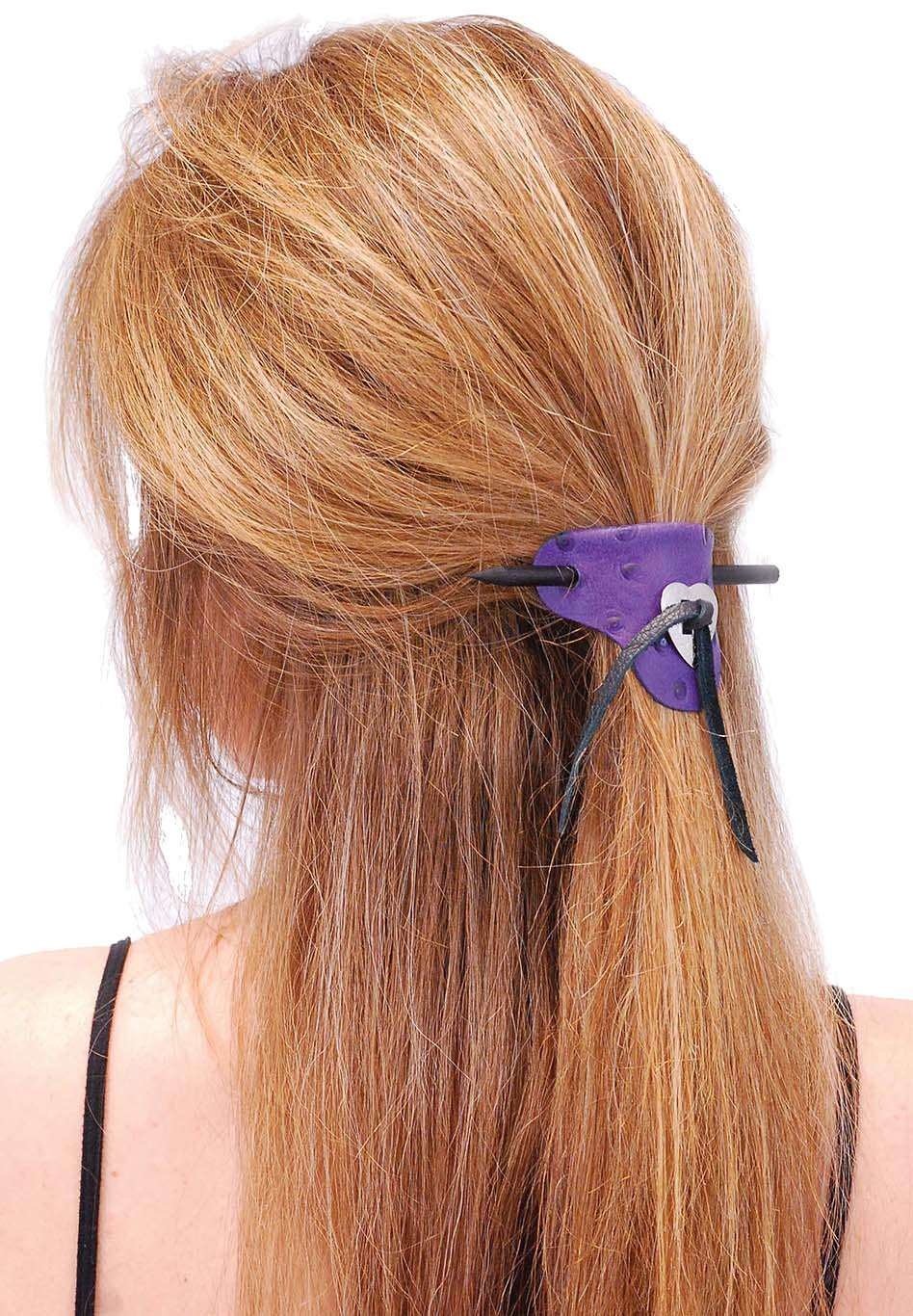 Purple Leather Stick Barrette w/Heart Concho #AH14012PUR