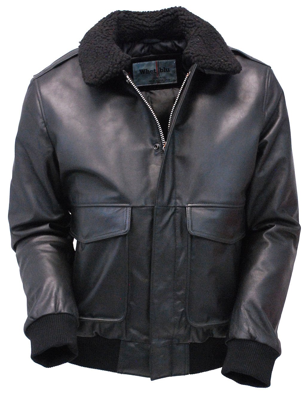 Black Classic A2 Leather Bomber Jacket w/Removable Collar #M2190K