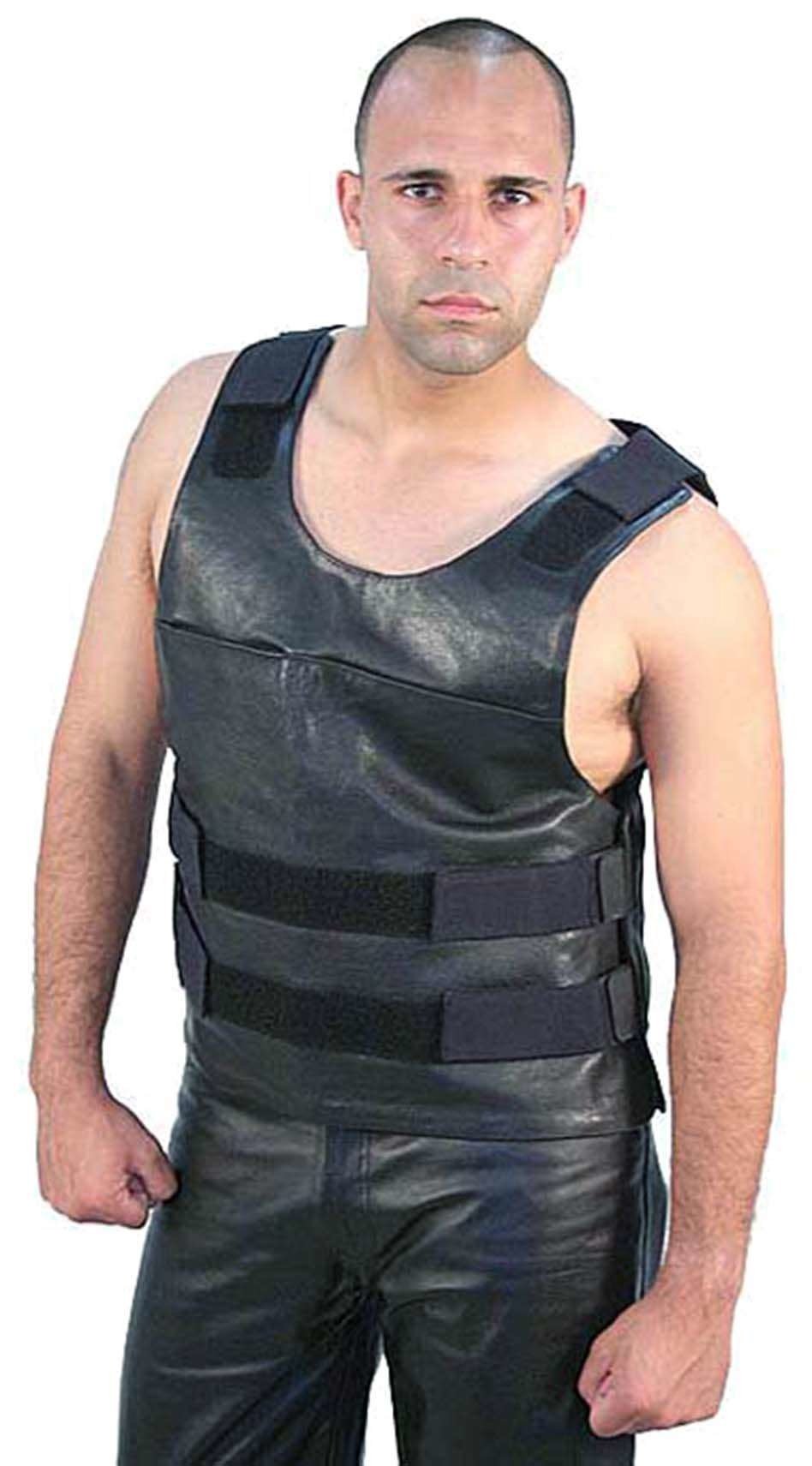 Black Leather Police Vest #VM1367 (42-56)