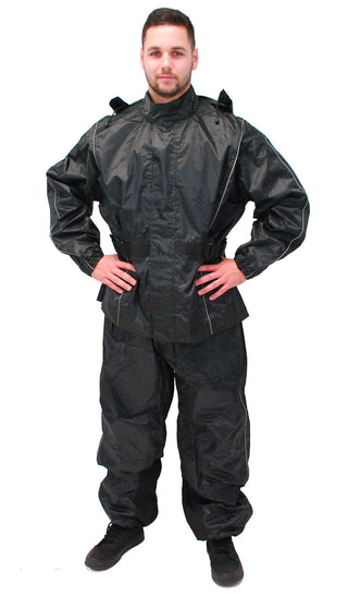 (d) Black Rain Suit with Reflector Trim - 2 pc Set #RS1039K