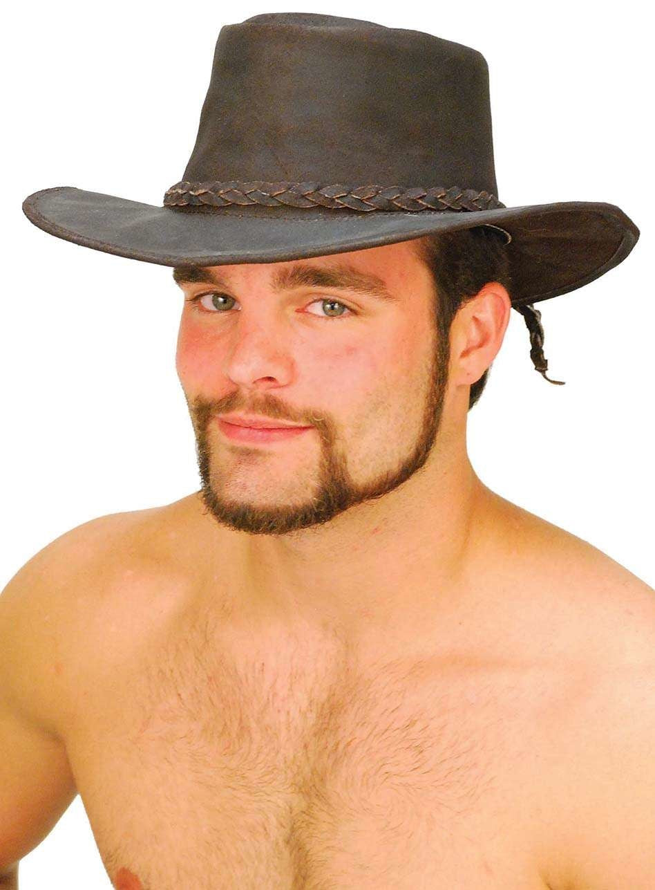 Shapeable Dark Brown Leather Outback Western Hat #H851N