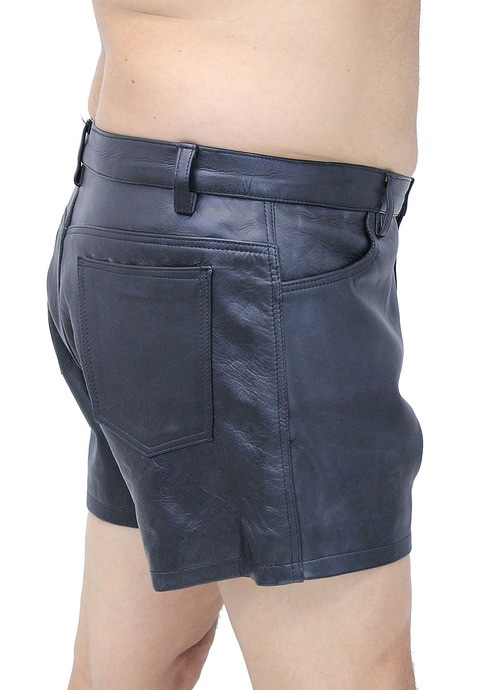 Men's Ultra Premium Leather Button Fly Shorts #SHM1073BTK