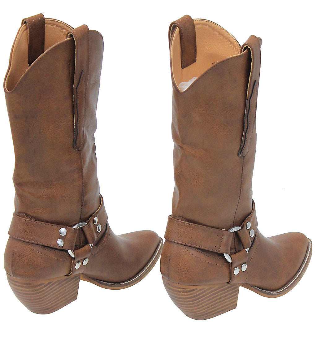 Brown Harness Cowboy Boots for Women #BL-EVO-N