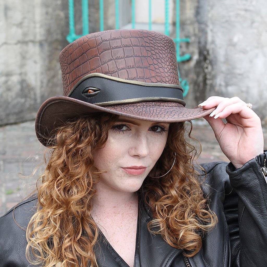 Brown Leather Alligator Eye Tophat #H2206EYEN