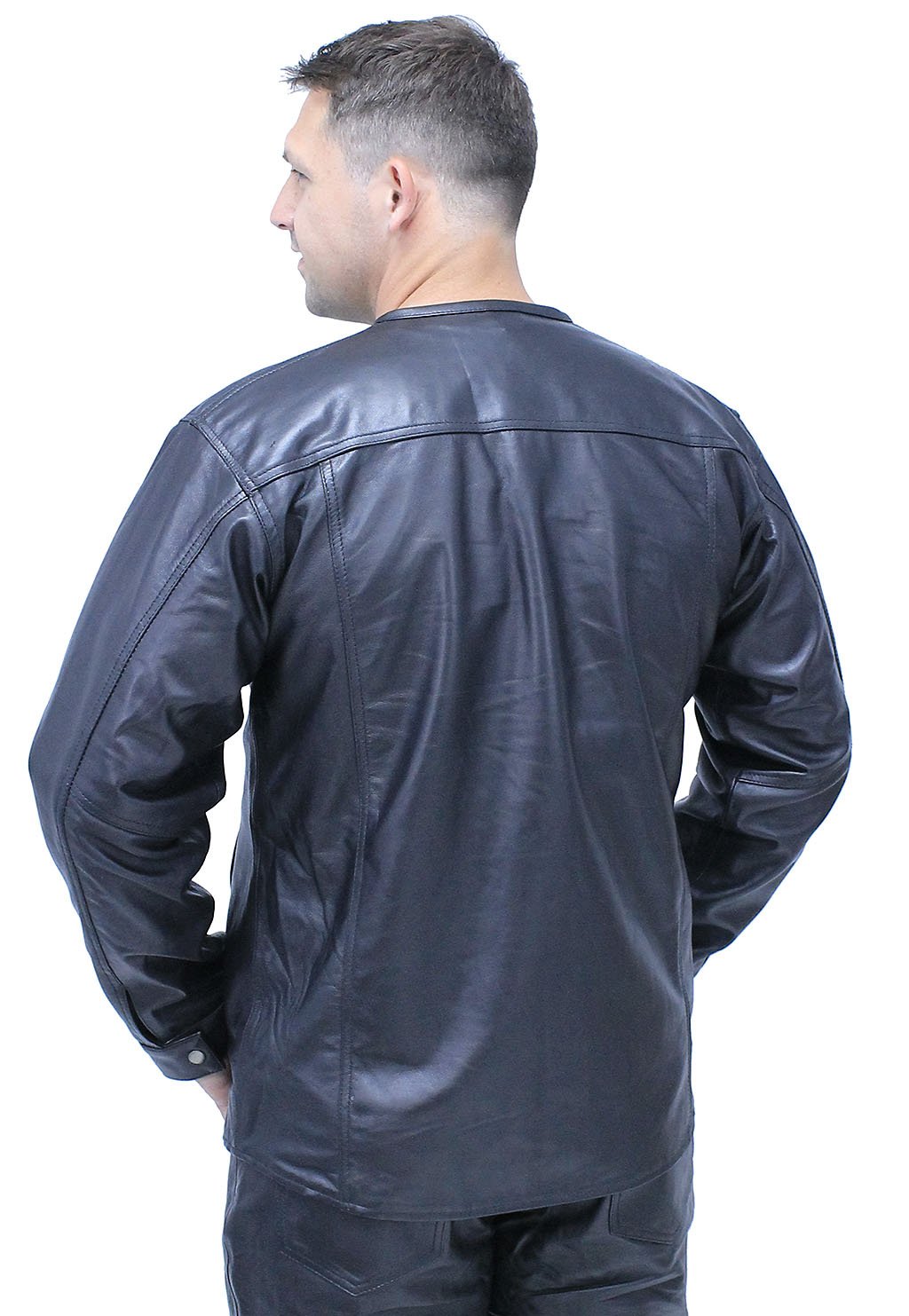 No Collar Men's Lightweight Leather Shirt #MS442K