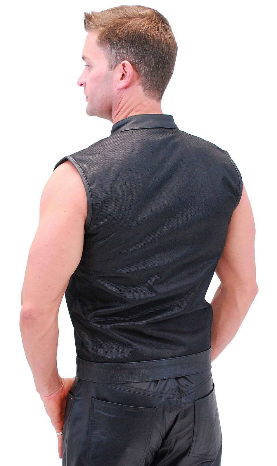 Men's Leather & Nylon Anarchy Biker Club Vest w/Concealed Pockets #VMC720K