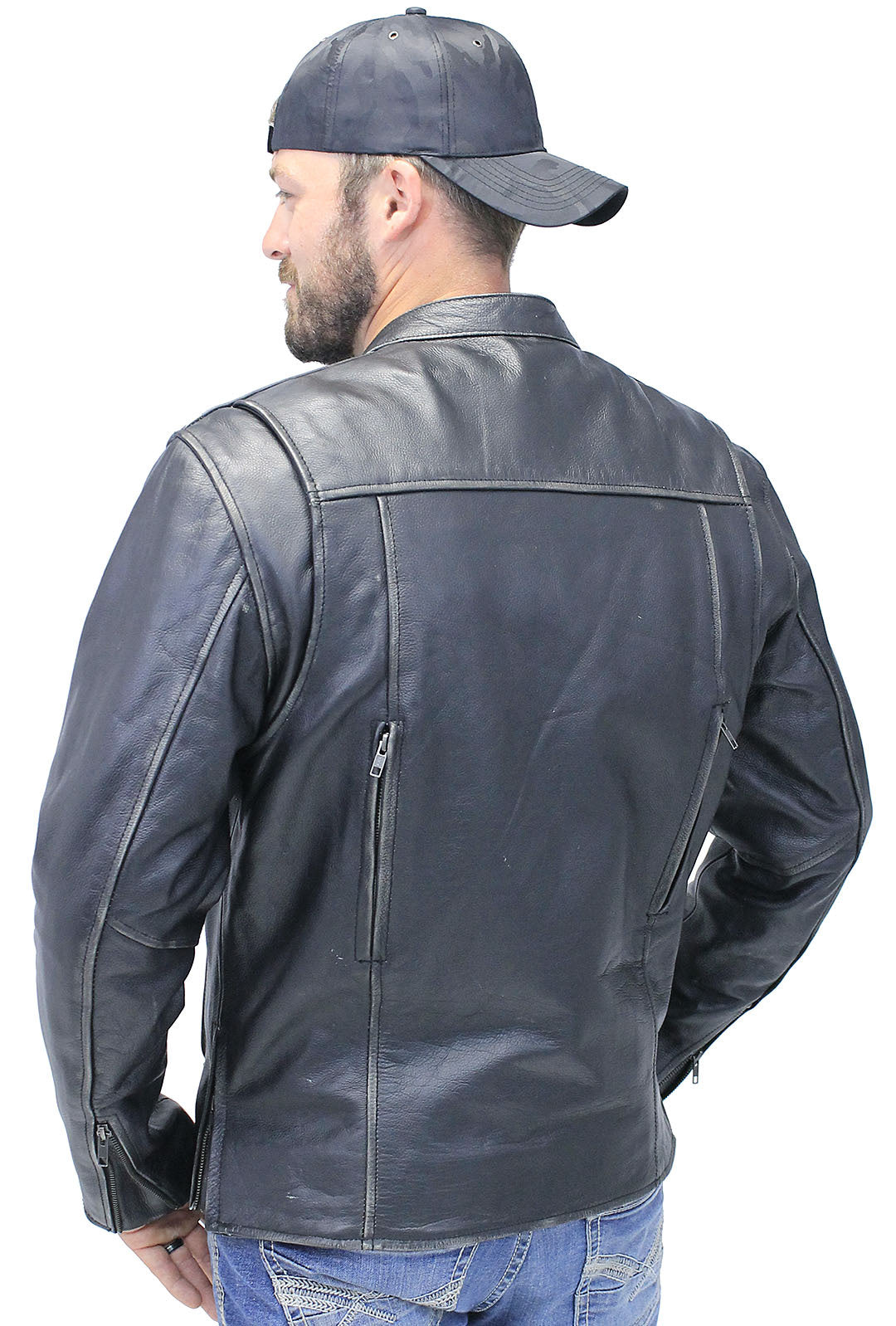 Vintage Black Concealed Pocket Motorcycle Jacket w/Vents