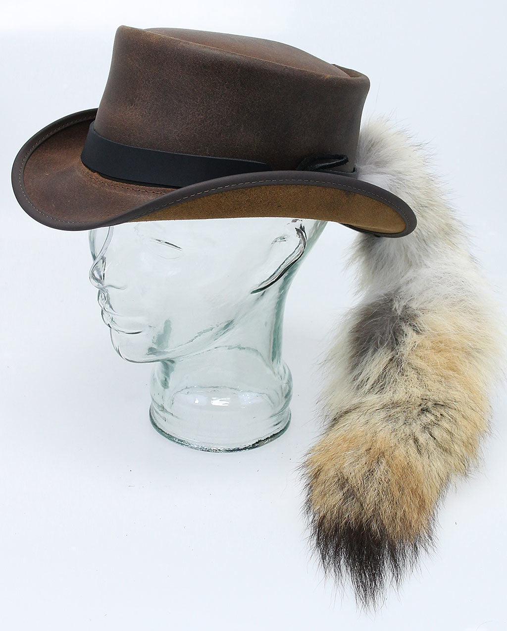 Genuine Fox Tail with Black Leather Hatband #HB-FOXTAIL