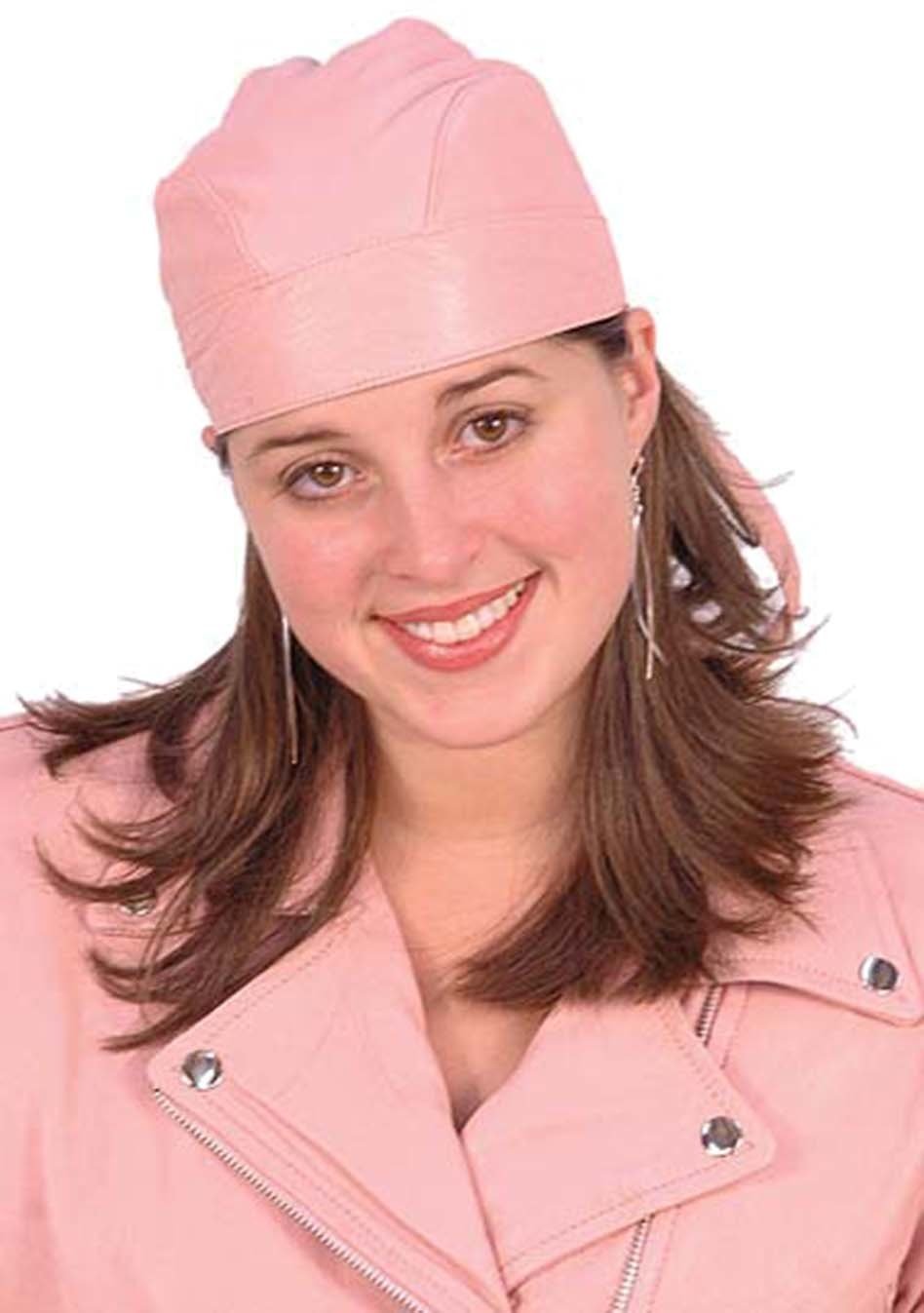 Pink Leather Skull Cap Dew Rag #BA1335P