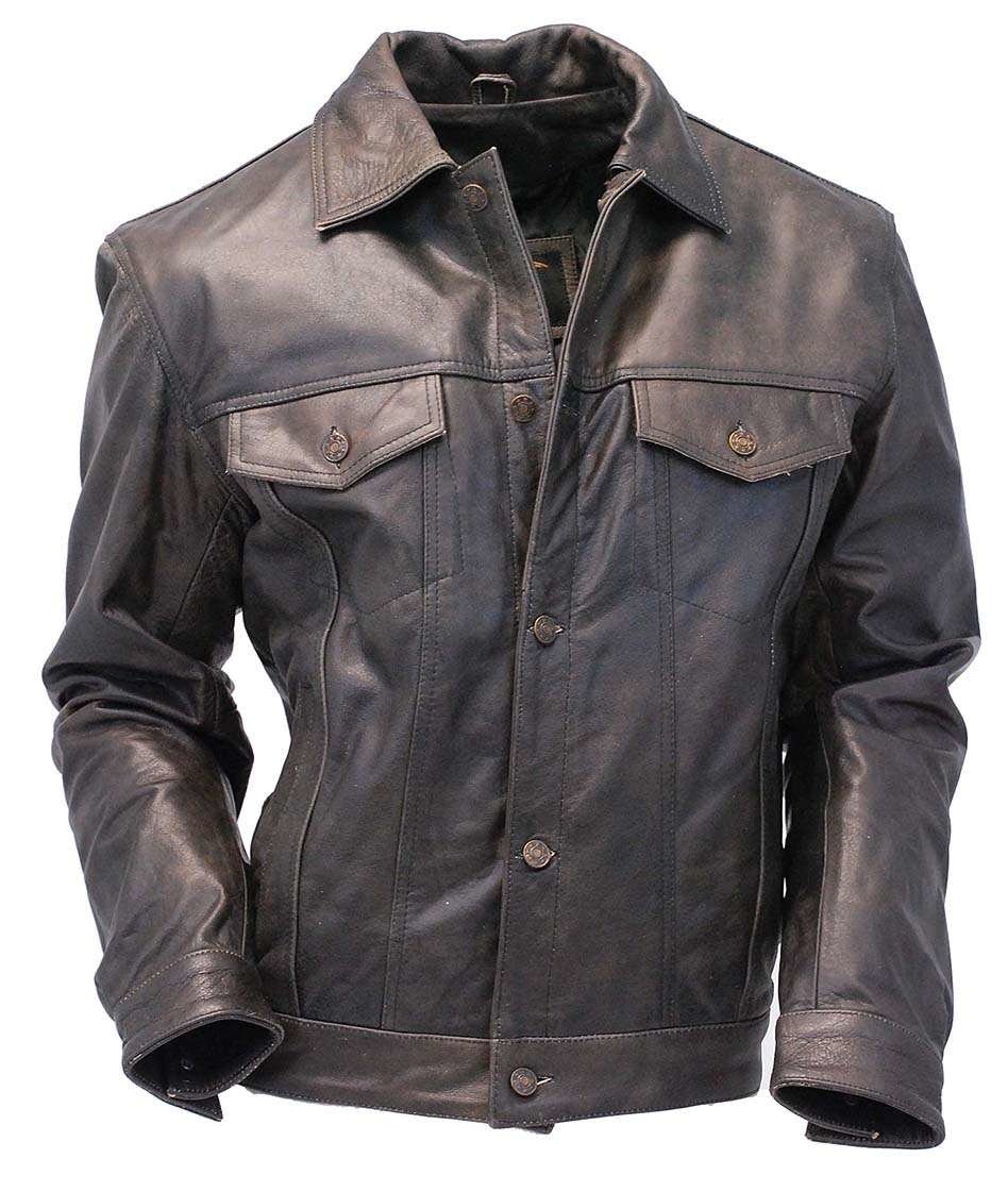 Mens Leather Jacket Vintage Jean Jacket Style #M321GY