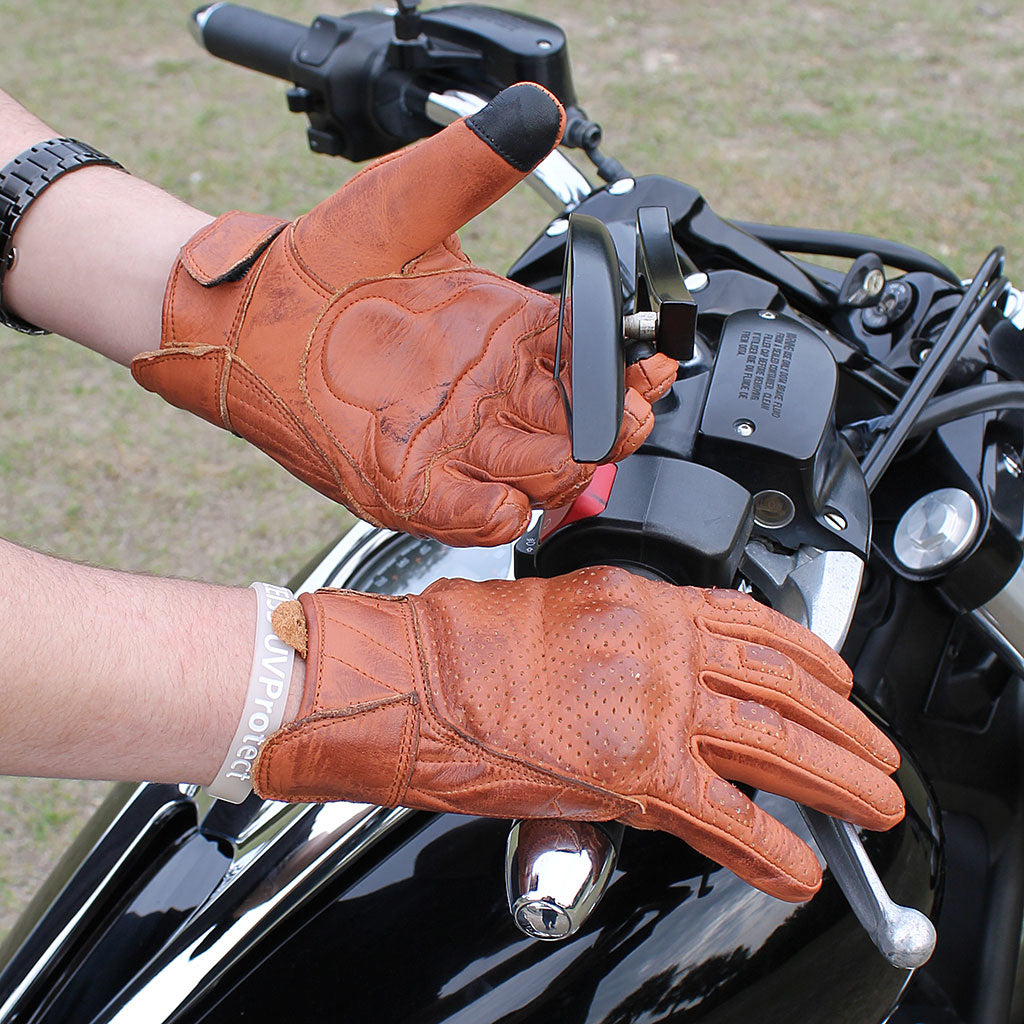 Harley Orange Vented Motorcycle Gloves w/Hard Knuckles #GA412VKNO