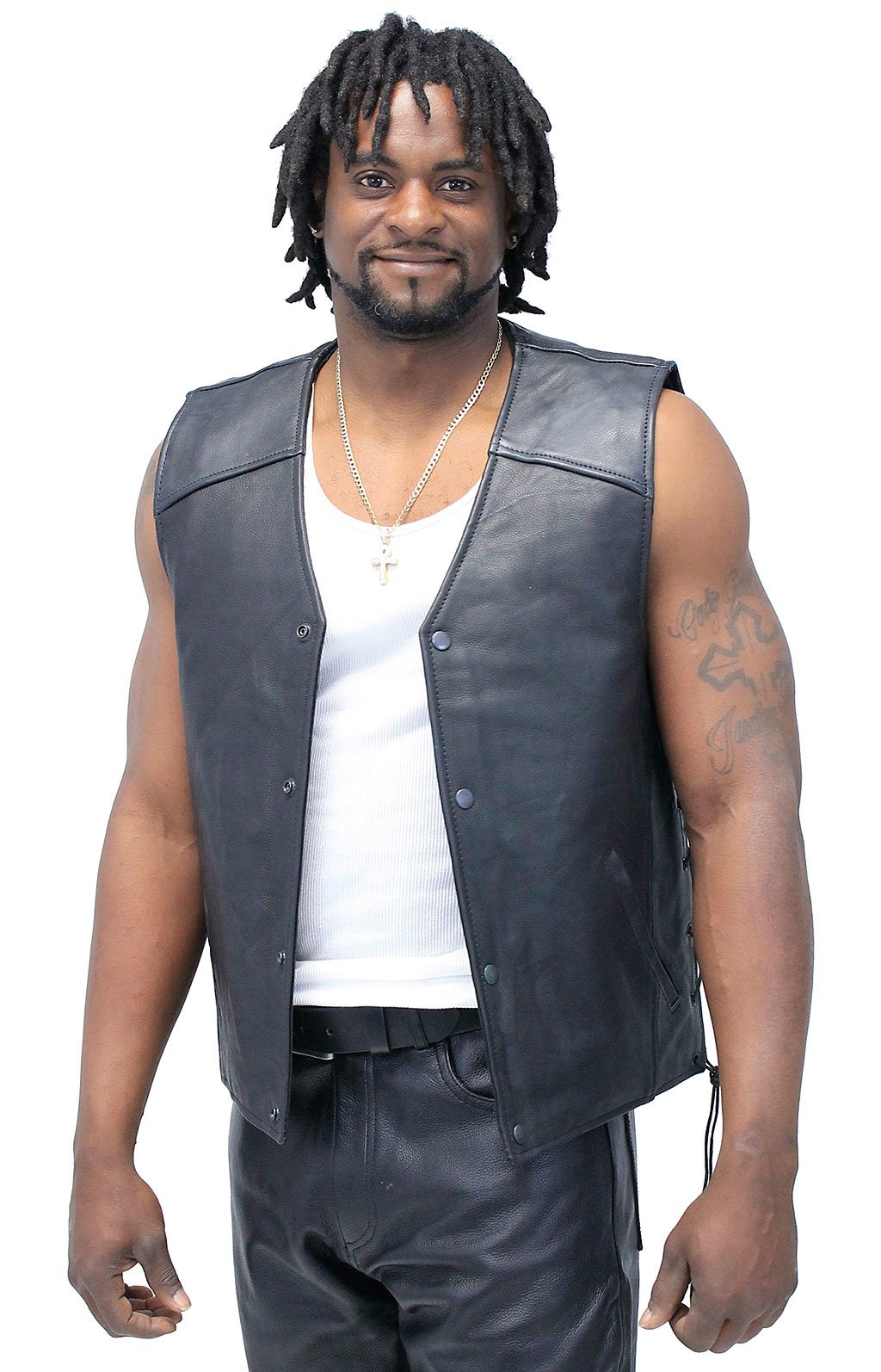 Straight Bottom Leather Club Vest w/Dual Concealed Pockets #VM6650LGK (L-XL)