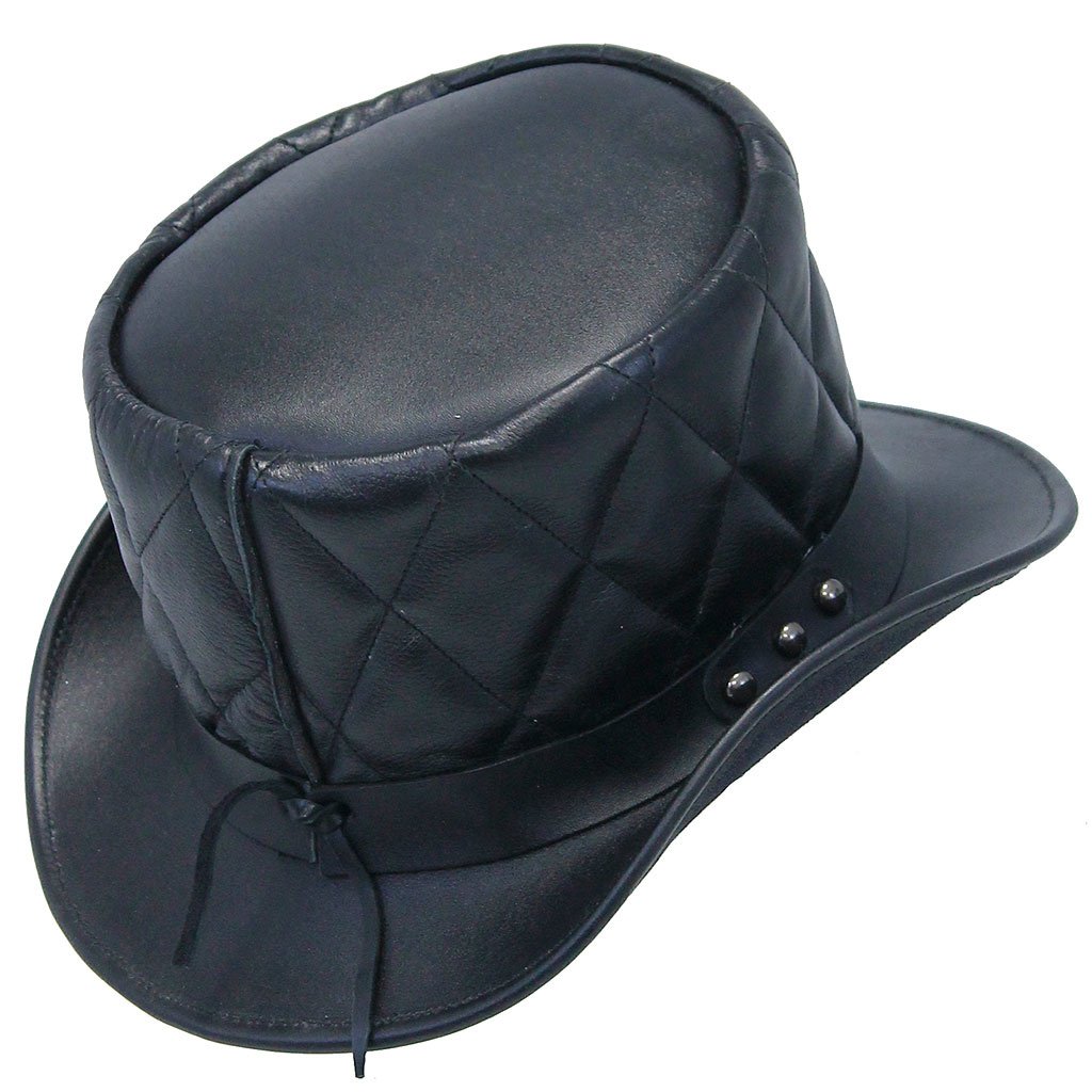 Black Quilted Leather Tophat #H2207QK