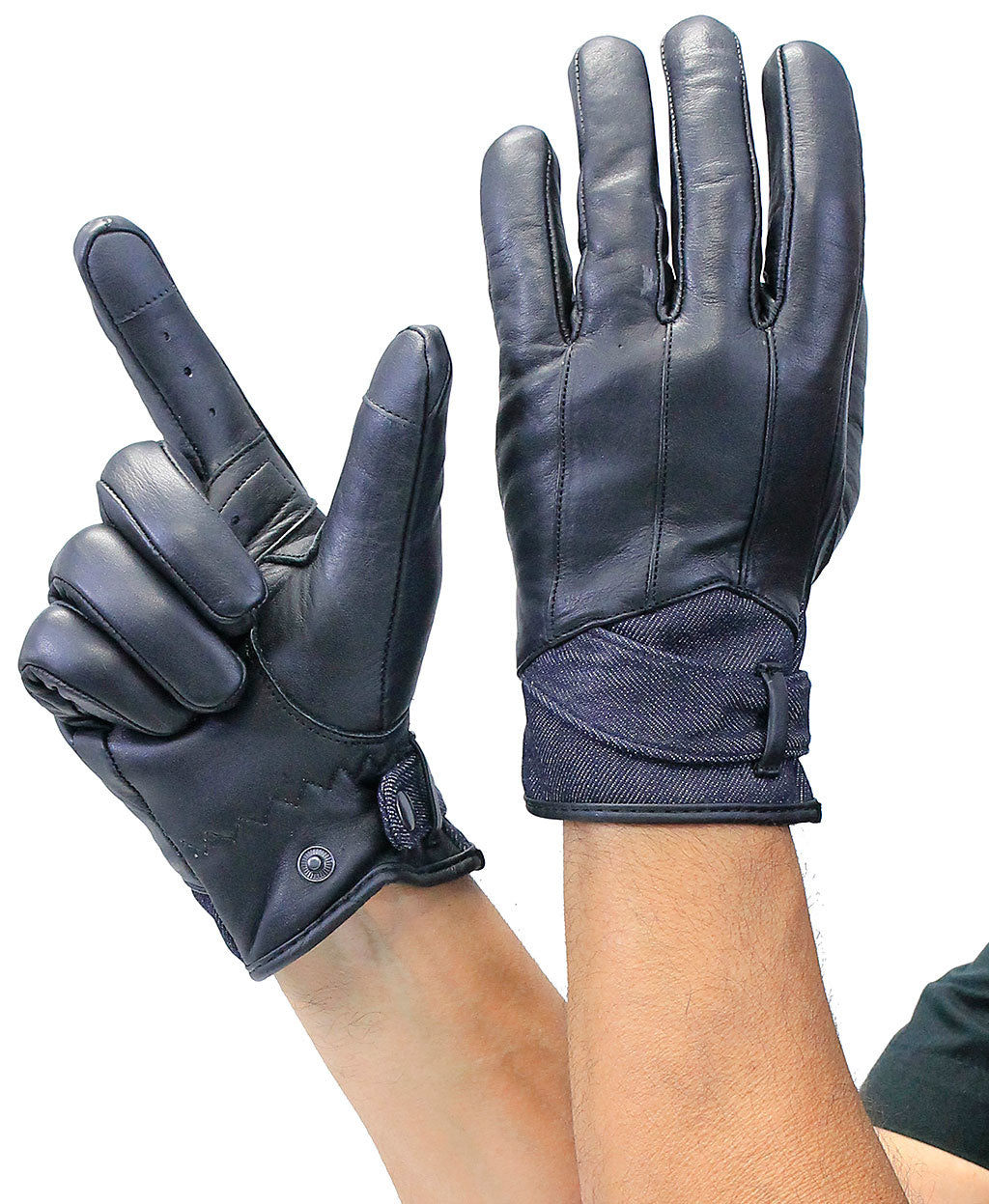 Leather Riding Gloves with Denim Cuff #G84140DK