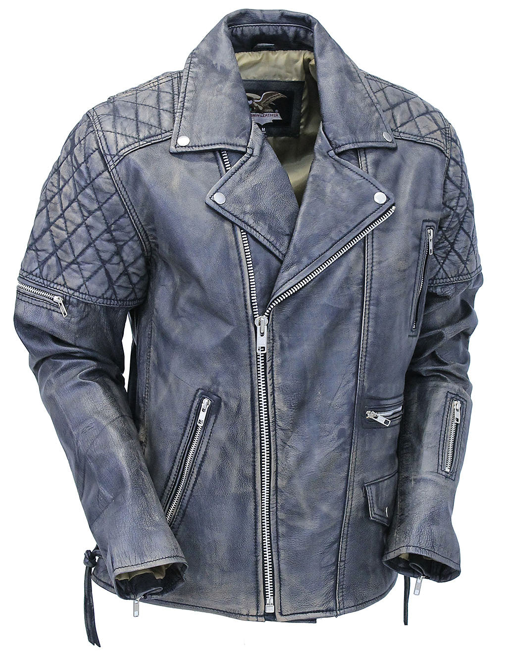 Quilted Taupe/Black Distressed Leather MC Jacket CC Pockets #MA2023QGK