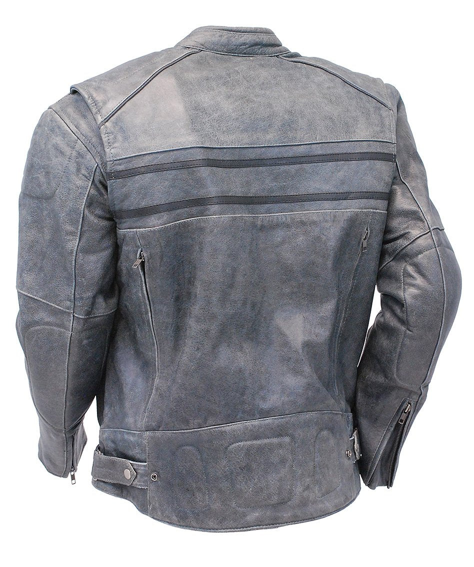 Vintage Gray Leather Motorcycle Jacket w/CCW Pockets & Venting #M6621VGGY (M-L)