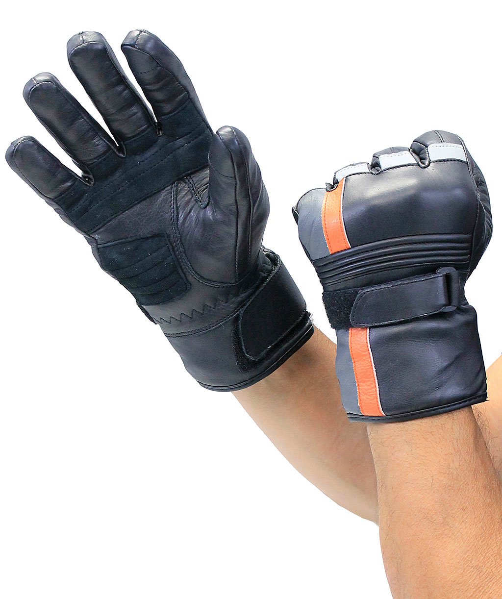 Orange Stripe Reflector Leather Gloves #G8413ROK