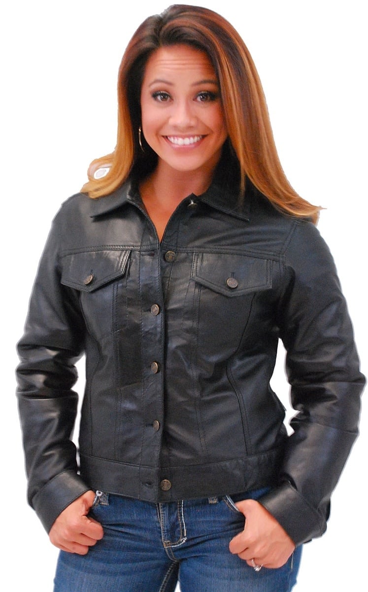 Women's Lightweight Soft Lambskin Leather Jean Jacket w/Zip Out #L71BTZK (S-M)