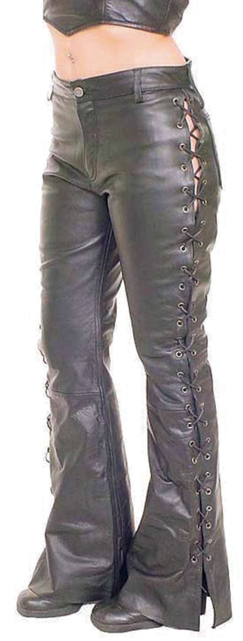 Low Rise Lace Up Pants On The Side Side Lace Leather Pants For