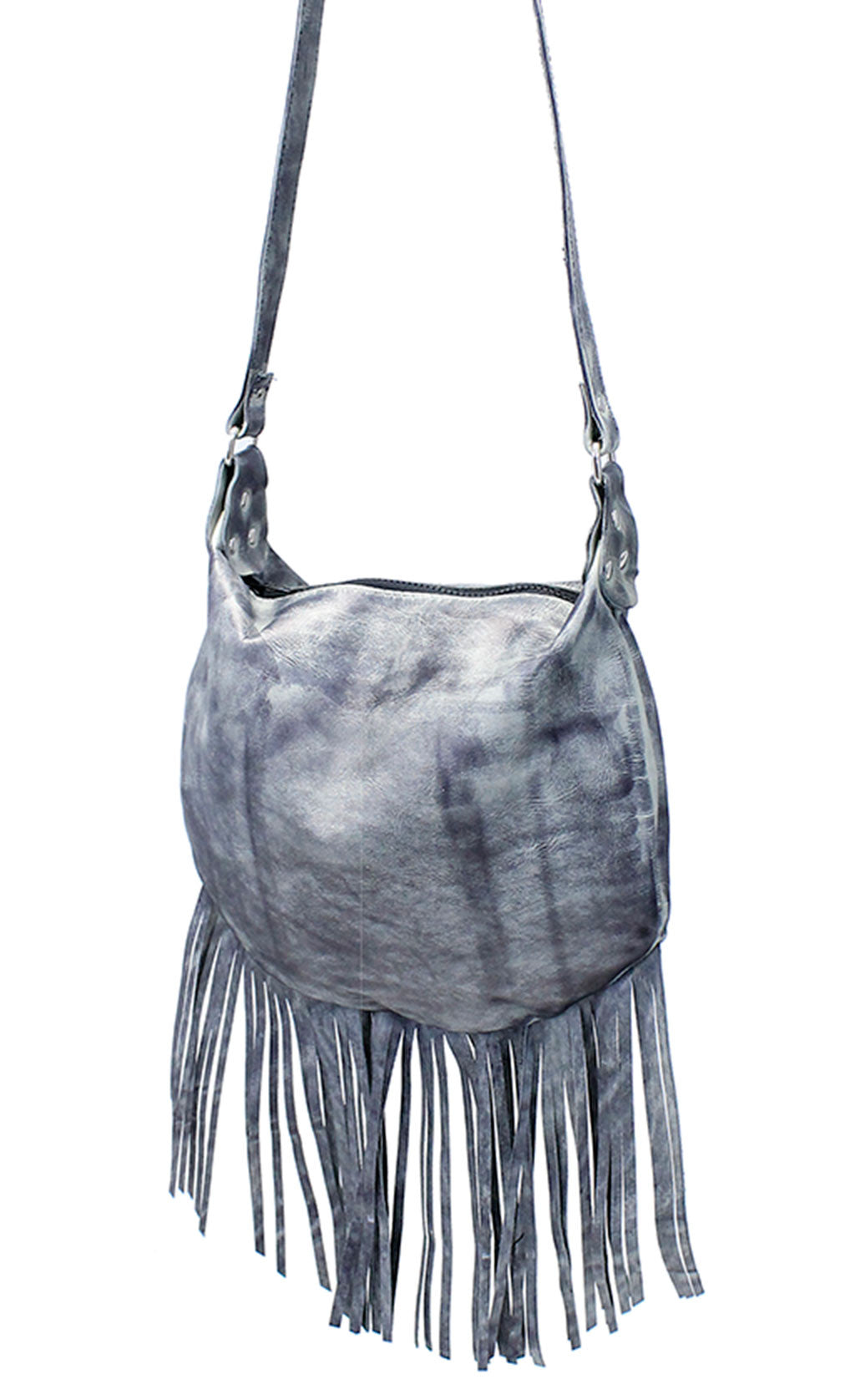 Hand Antiqued Fringed Leather Hobo Purse #PA23033FGY