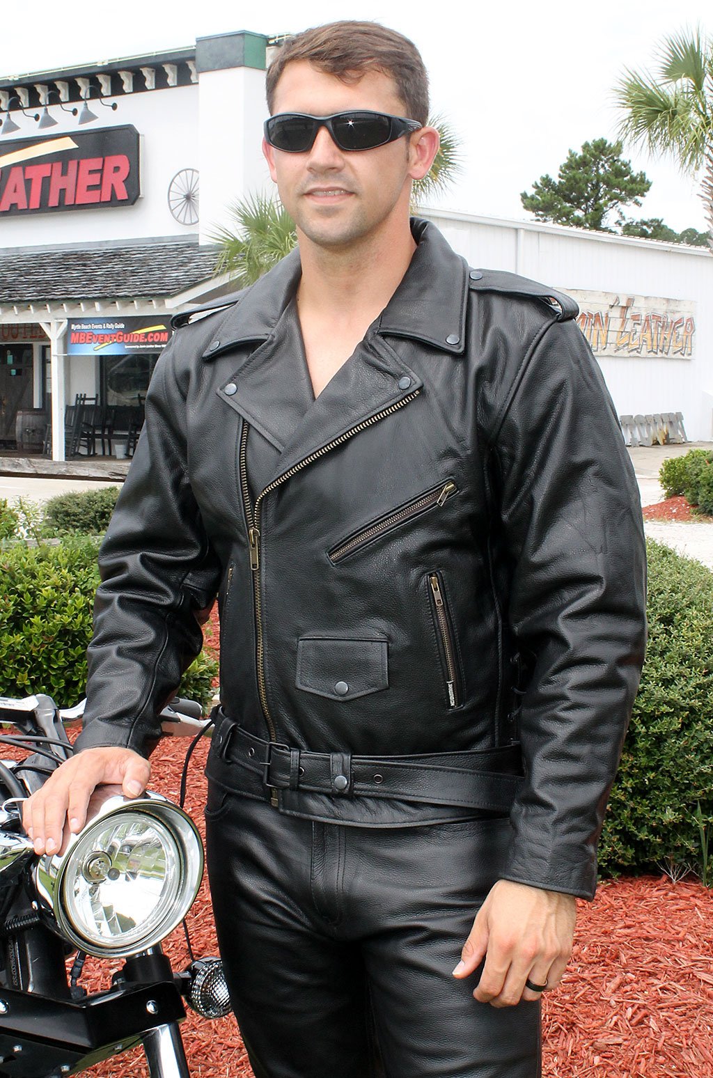 Black Highway Patrol Leather Jacket w/Long Back #M461Z