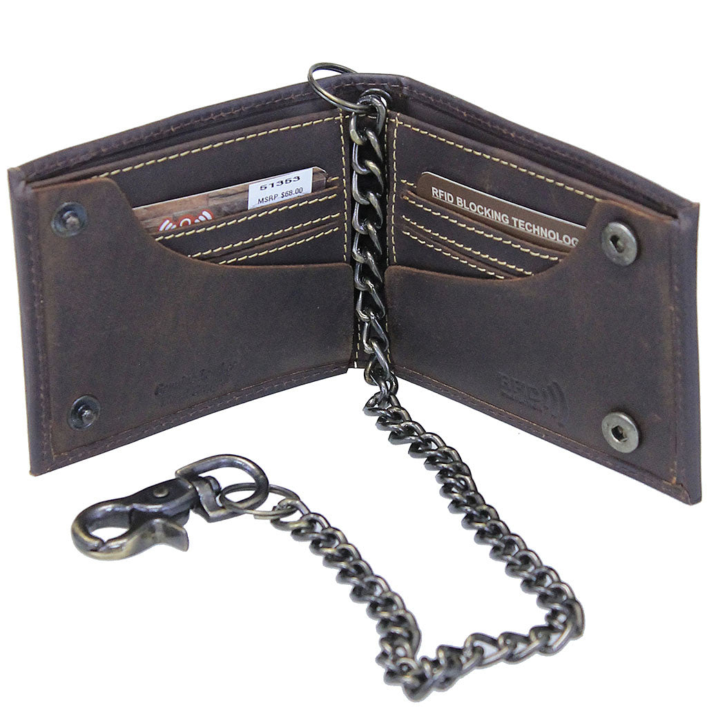 RFID Oil Tanned Bifold Chain Wallet w/Snaps #WC513531BN