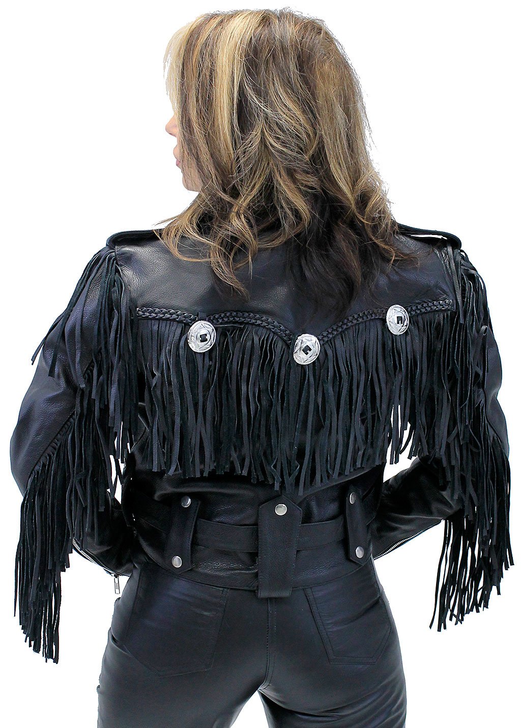 Ladies Cropped Leather Jacket w/Fringe #L205FB (XS-S)