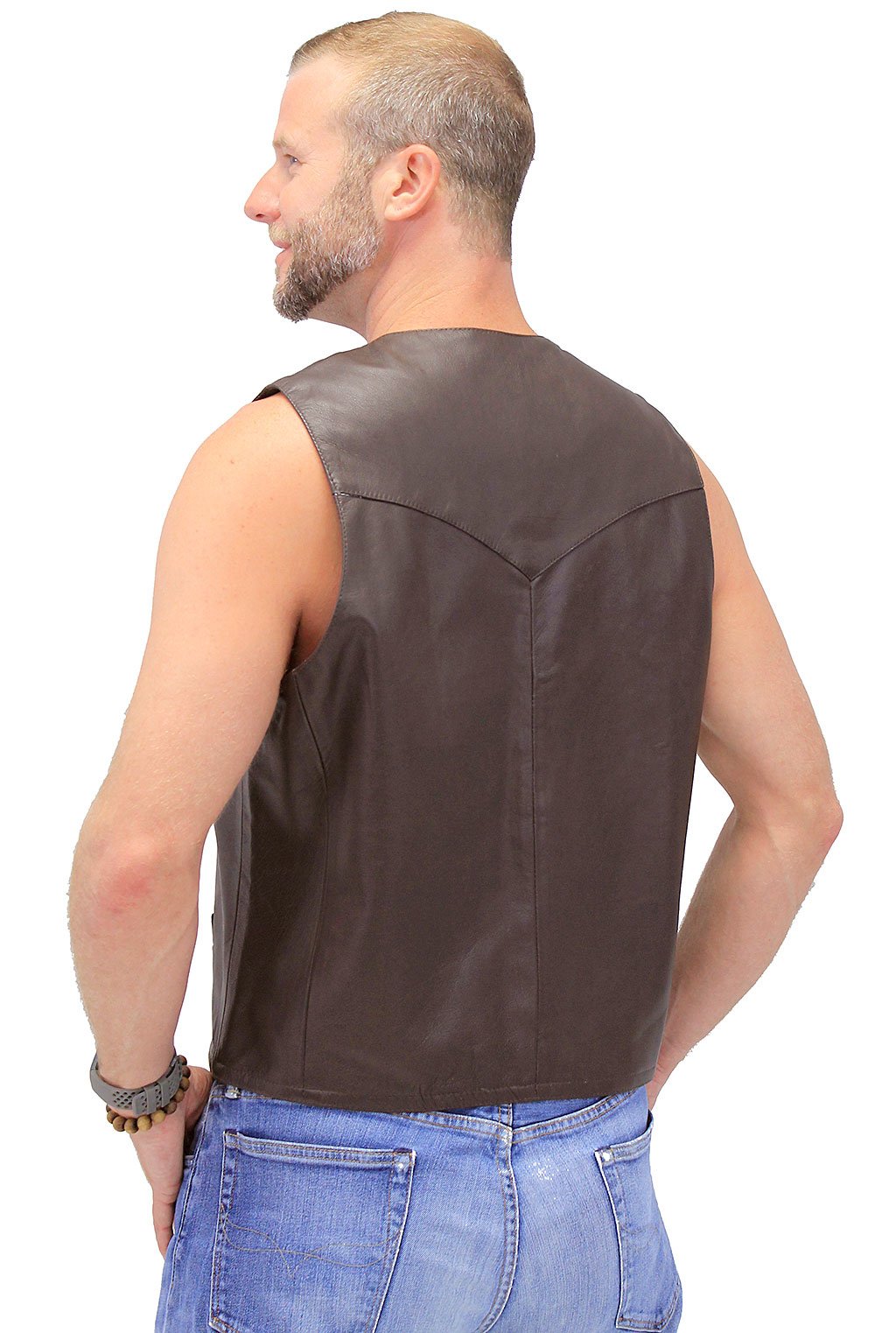 Premium Brown Button Down Lambskin Leather Vest for Men #VM504BTN (42-50)