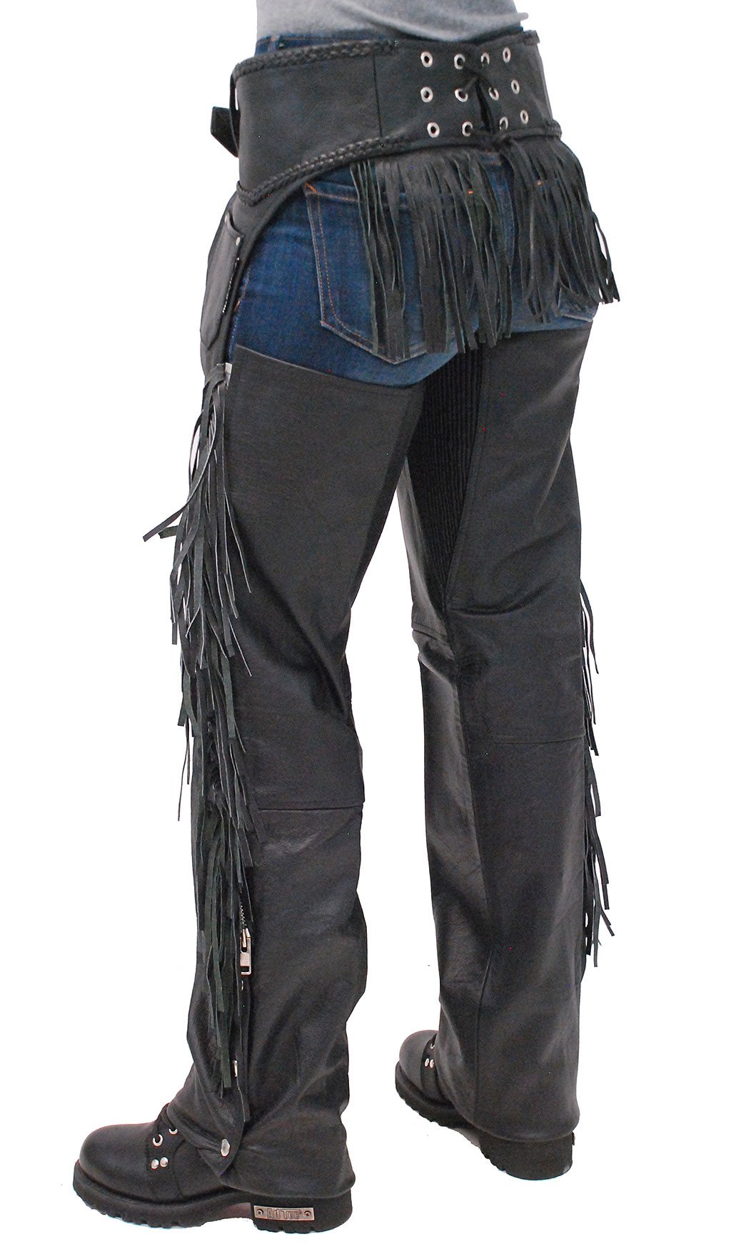 Rear Fringed Western Chaps w/Elastic Thigh #C1116EF (2X-4X)