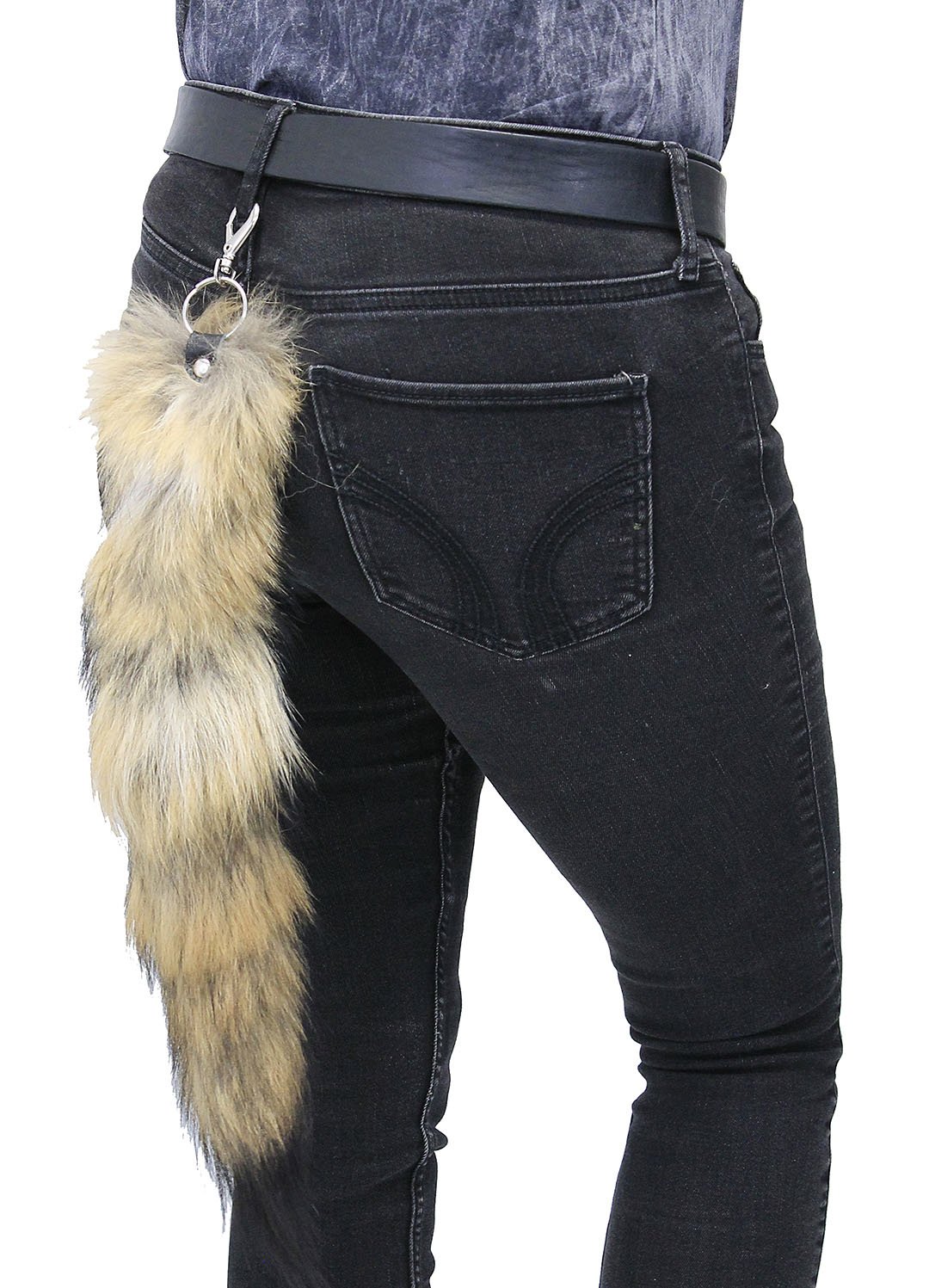 Genuine Fox Tail Key Ring w/Claw Clip #KC500FOX