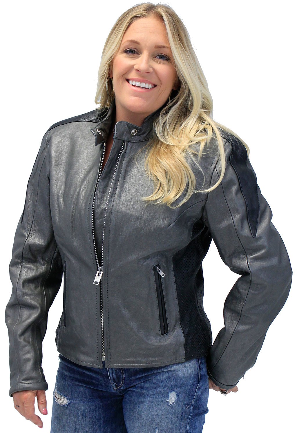 Women's Gray and Black Vented Scooter Motorcycle Jacket #L726ZPS (S-L)